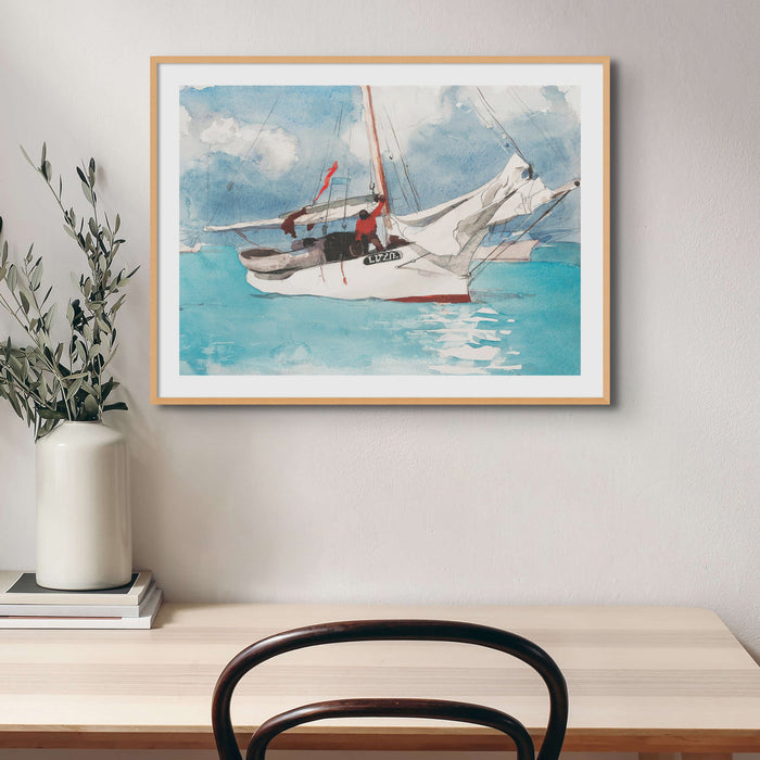 Fishing Boat Painting, Key West | Vintage Boat Painting Wall Art - Unframed Art Print 