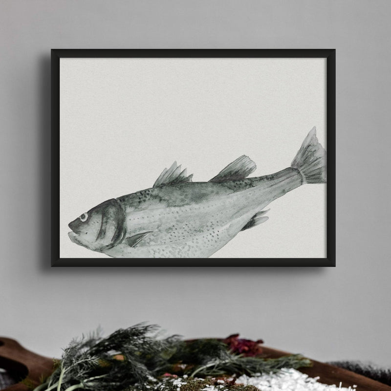 Ink Wash Fish Art Print | Fish Painting | Landscape Format  - Framed