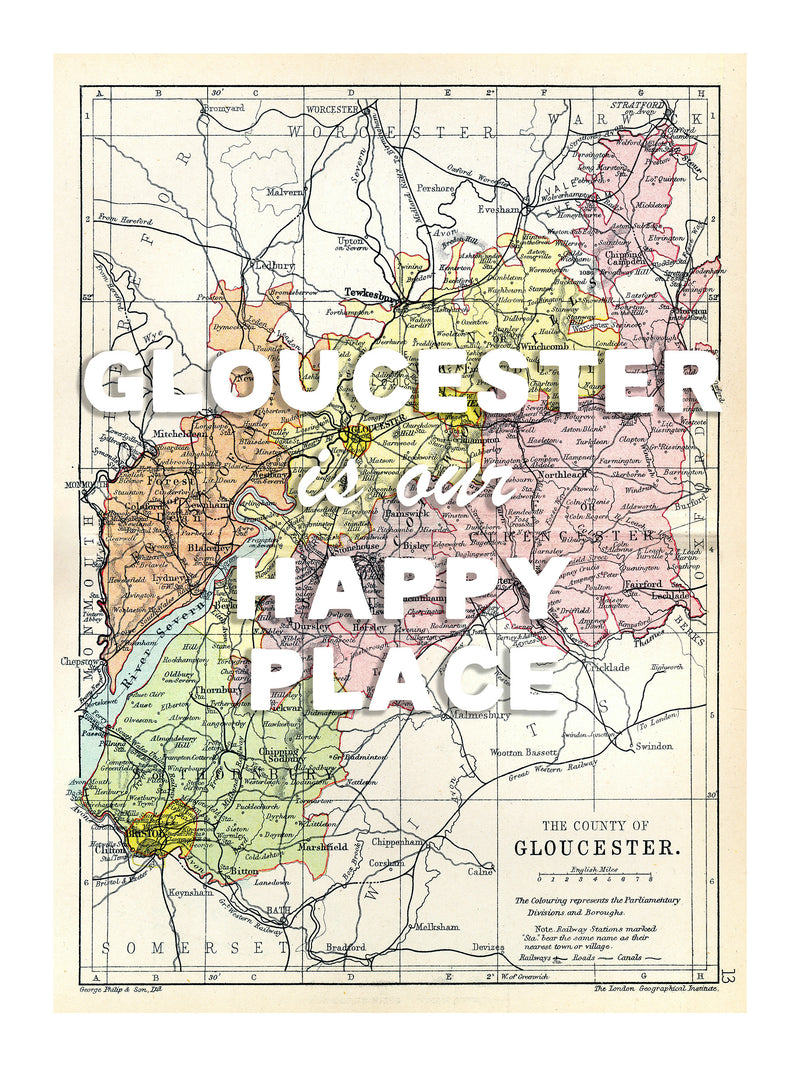 Happy Place Map With White Font - Personalised