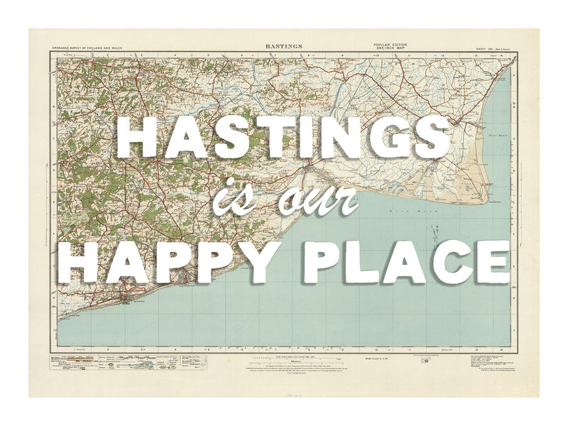 Happy Place Map With White Font - Personalised