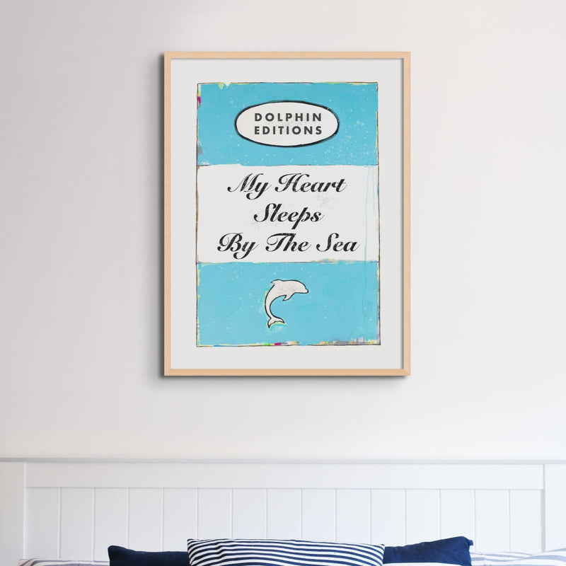 My Heart Sleeps Quote on  Vintage Style Book Cover Print - Framed