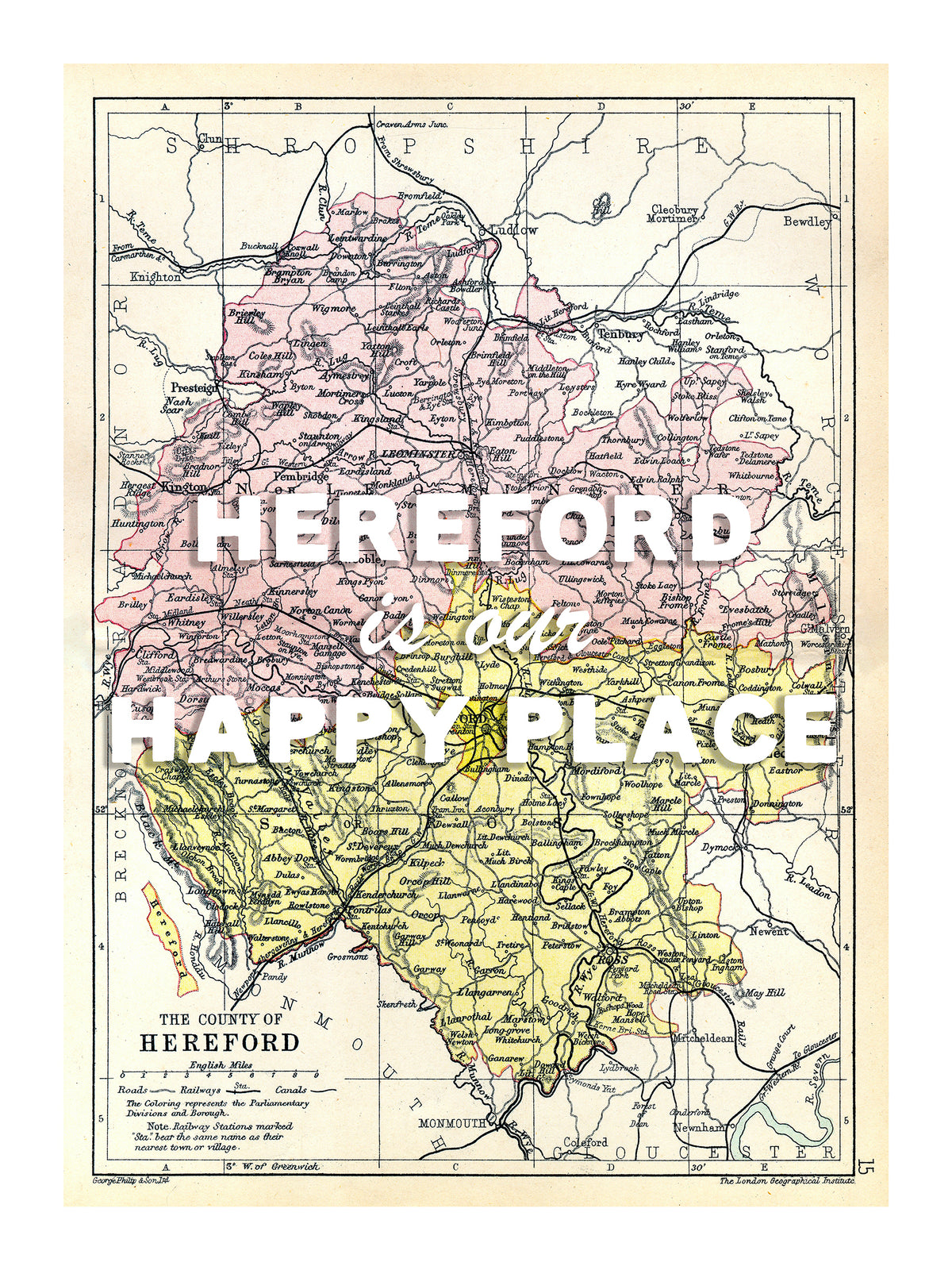 Personalised Quote on Map Print | Personalised Vintage Map Picture - Unframed