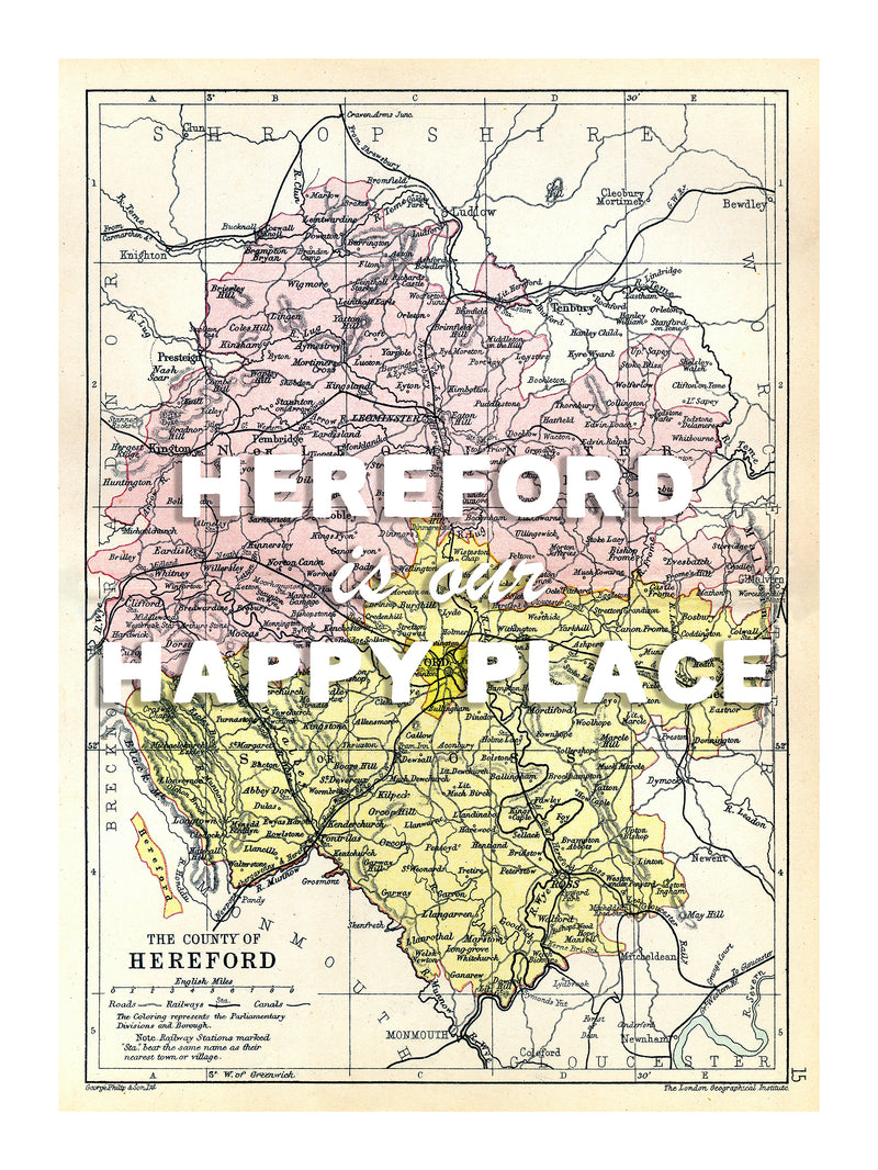 Happy Place Map With White Font - Personalised