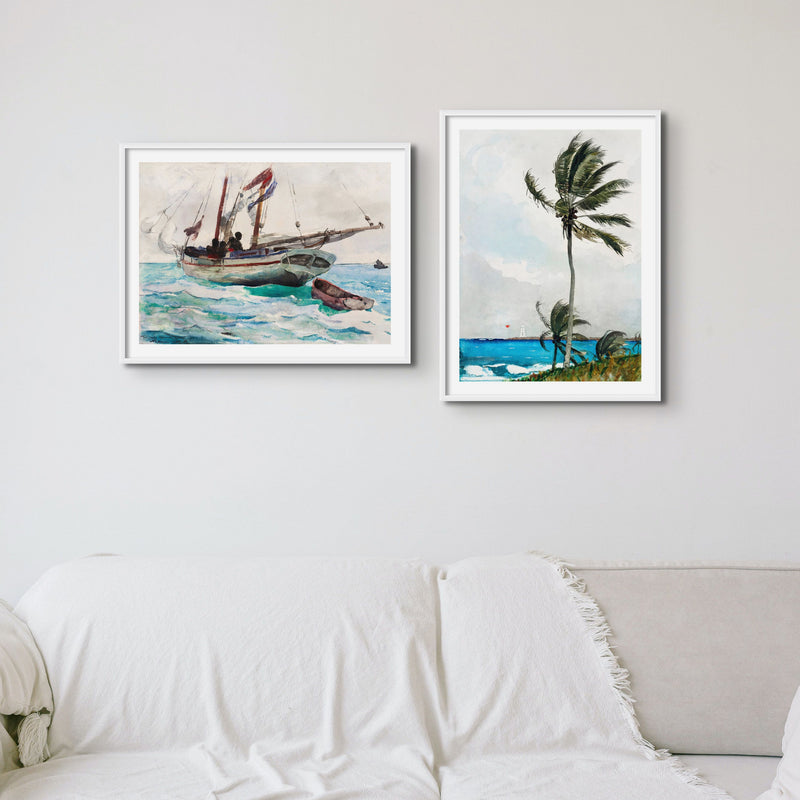 Palm Tree Painting | Vintage Watercolour Beach Wall Art Print - Framed Art Print