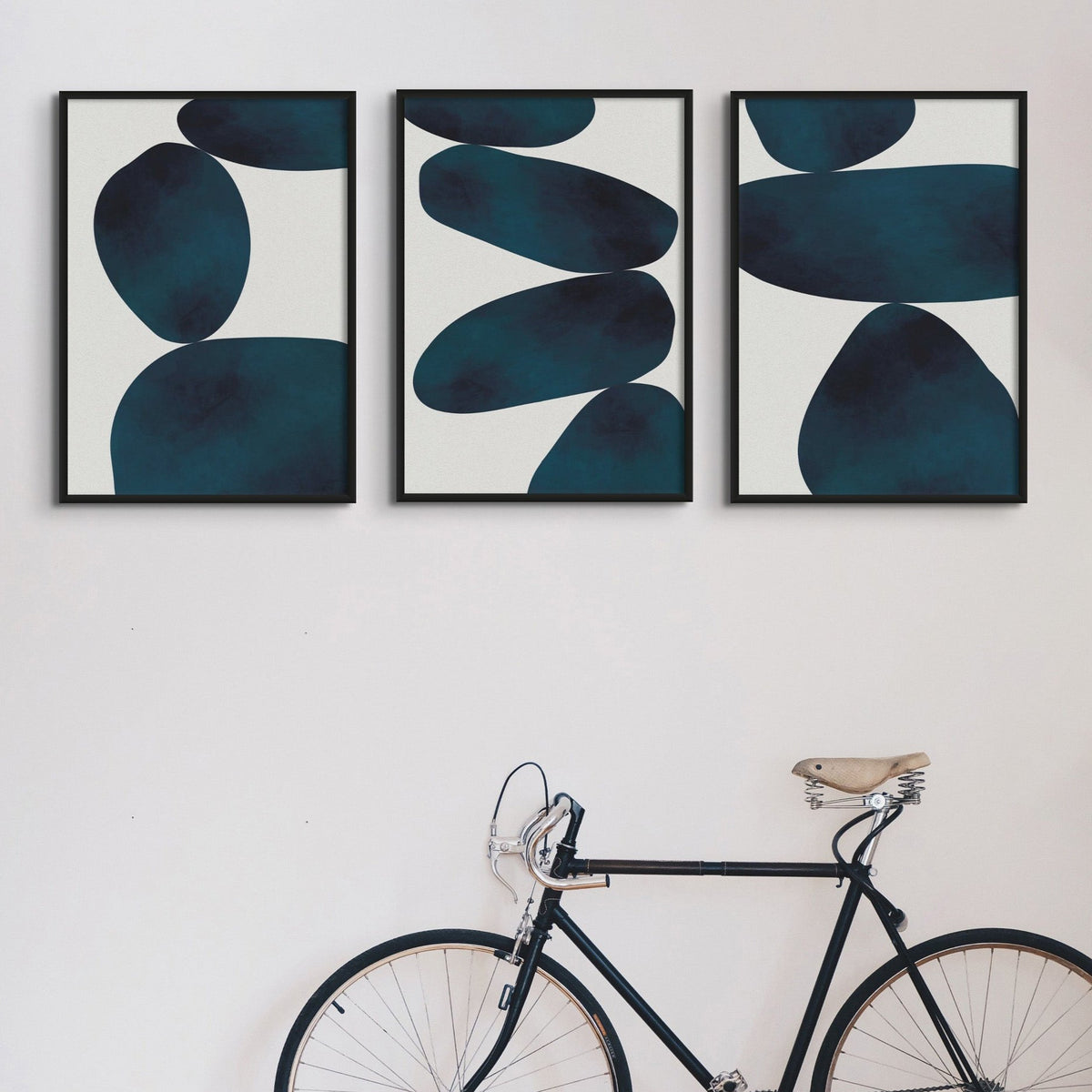 Abstract Blue Art Print | Abstract Solid Shape Art - Framed Wall Art