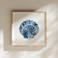 Indigo Scallop Shell Art Print | Watercolour Shell Art - Framed