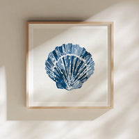Indigo Scallop Shell Art Print | Watercolour Shell Art - Unframed
