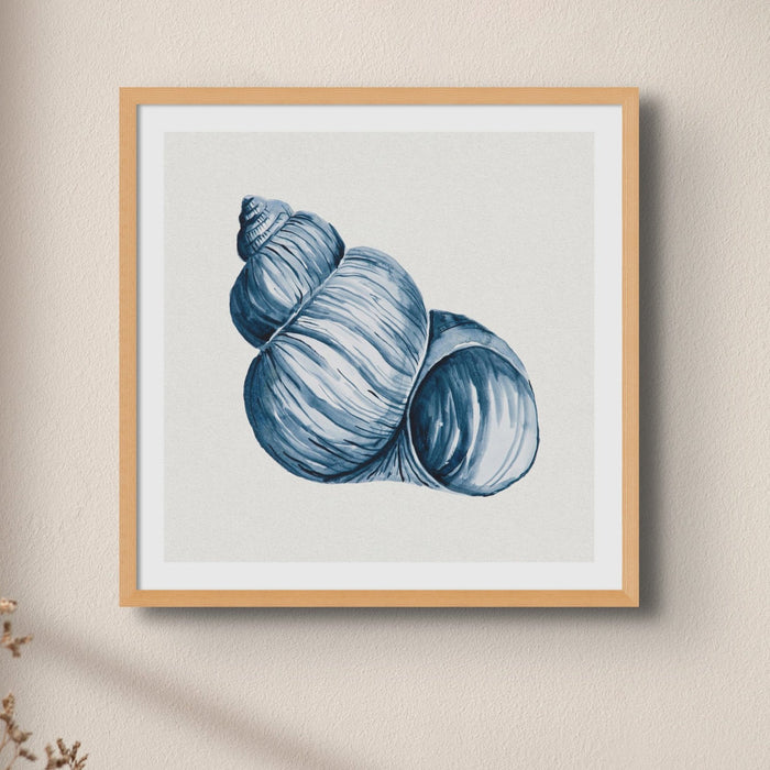 Indigo Watercolour Shell Painting | Shell Art Print - Framed Wall Art