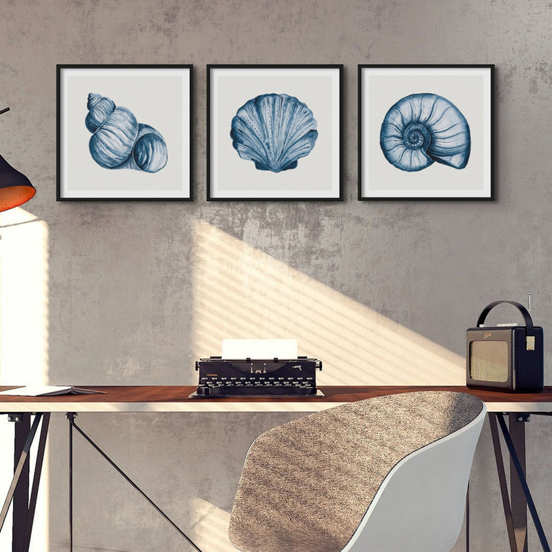 Indigo Shell Painting | Watercolour Nautilus Shell Print | Shell Art - Unframed Art Print