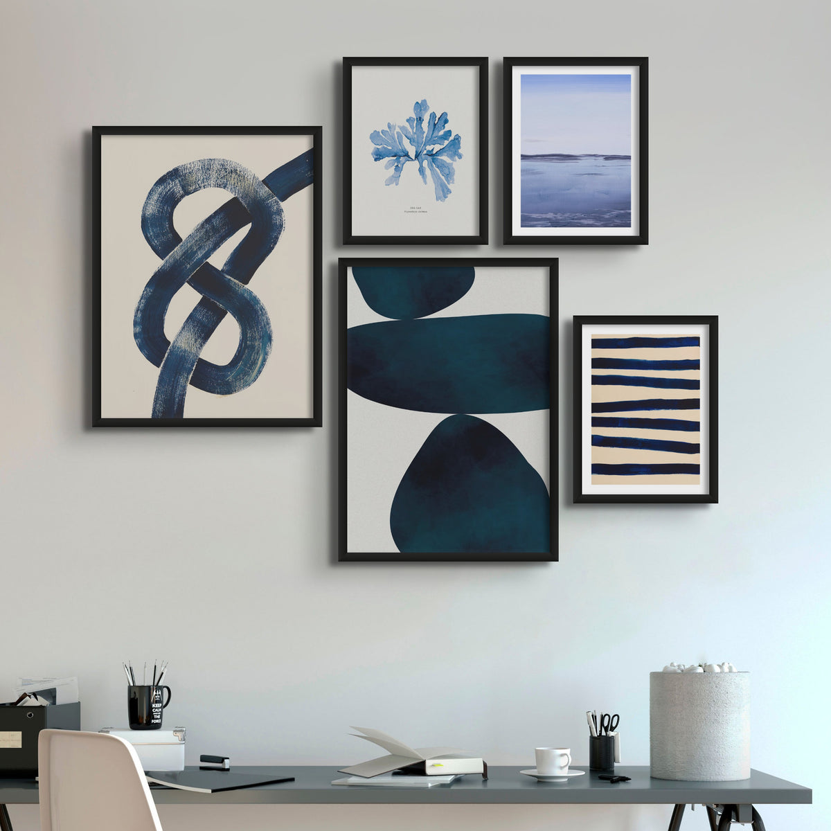 Abstract Blue Art Print | Scandi Solid Shape Art - Unframed Abstract Wall Art