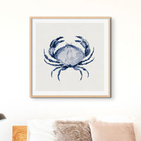 Indigo Dot Watercolour Crab Painting | Crab Art Print - Framed Wall Art