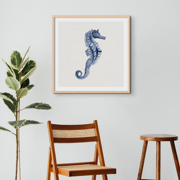 Indigo Dot Watercolour Seahorse Painting | Seahorse Art - Unframed Art Print