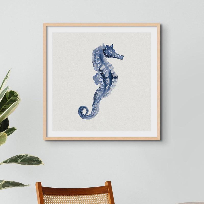 Indigo Dot Watercolour Seahorse Painting | Seahorse Art - Unframed Art Print