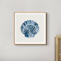 Set of Three Indigo Coral and Shells - Unframed Beach House Art set of blue abstract line art prints