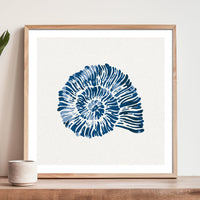 Indigo Spiral Shell Print | Graphic Shell Painting - Framed