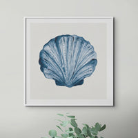 Indigo Watercolour Scallop Shell Painting | Shell Art Print - Unframed Wall Art