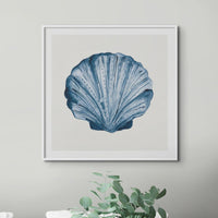 Indigo Watercolour Scallop Shell Painting | Shell Art Print - Framed Wall Art