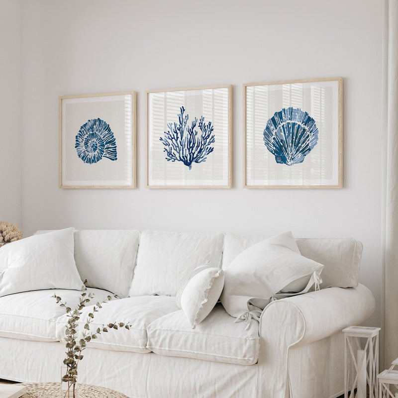 Indigo Coral Print | Coral Wall Art | Watercolour Coral Art - Framed