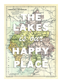 Happy Place Map With White Font - Personalised