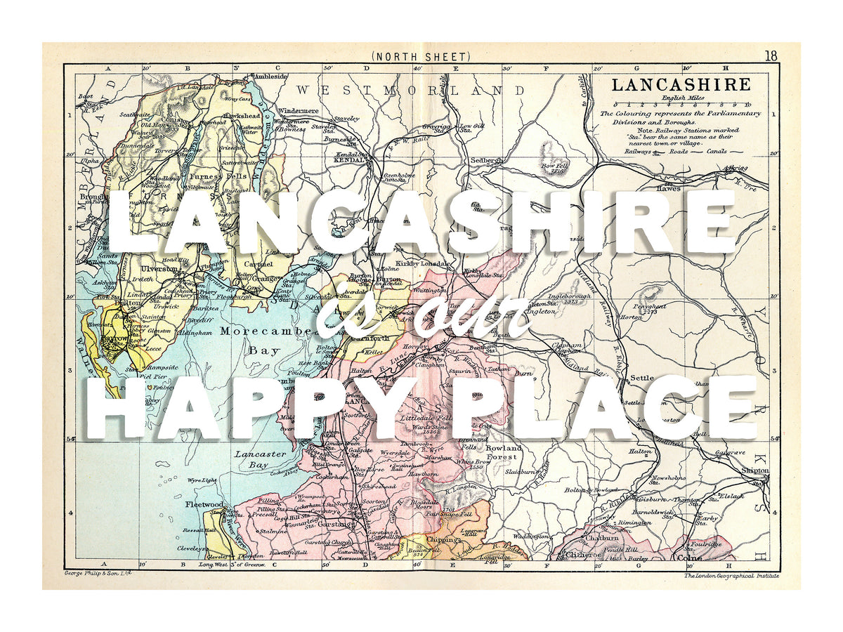 Happy Place Map With White Font - Personalised