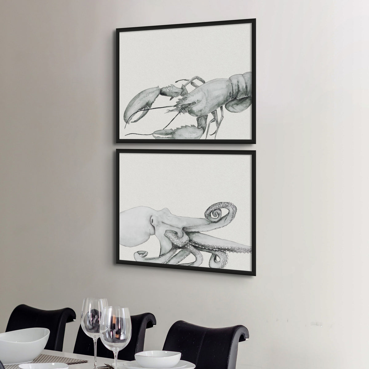 Ink Wash Lobster Art Print | Landscape Format - Unframed