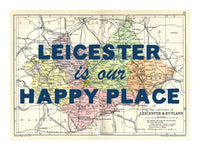 Happy Place Map Print With Blue Font - Personalised