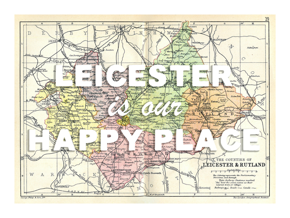 Happy Place Map With White Font - Personalised