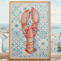 lobster painting on kitchen window sill