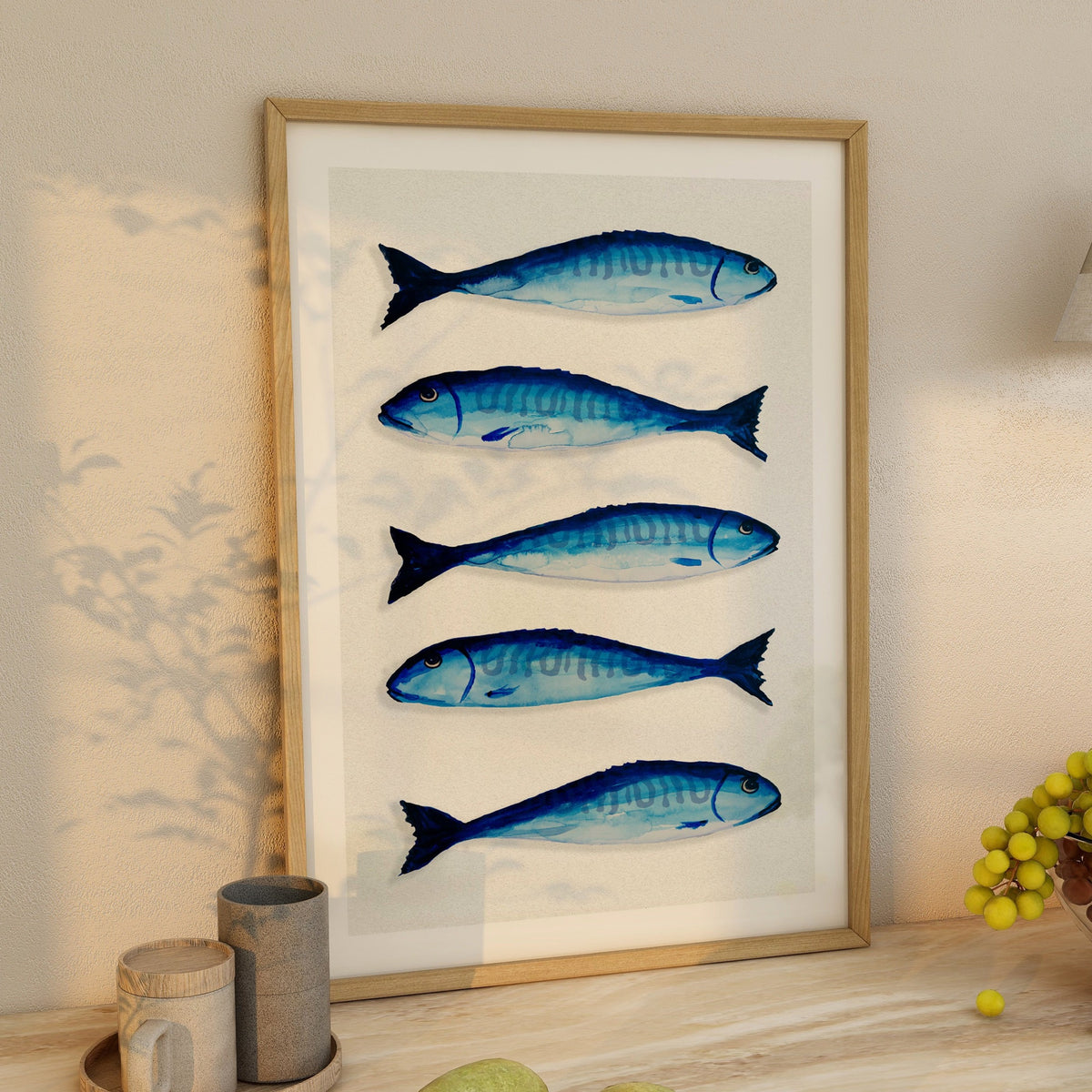 Mackerel Painting | Kitchen Fish Wall Art Print  - Framed