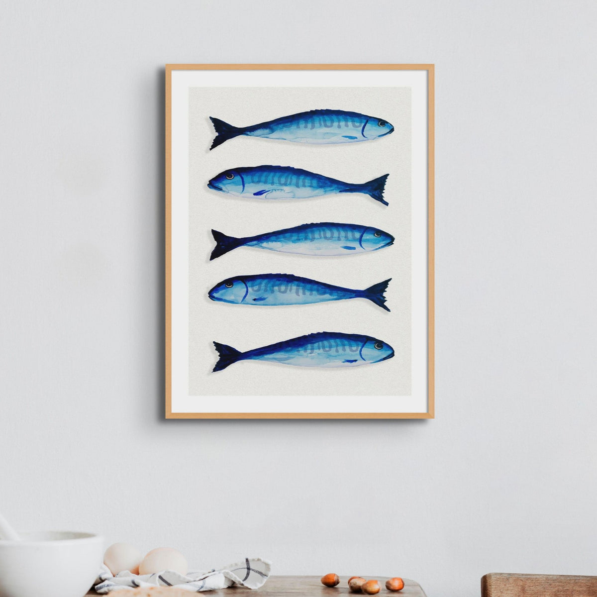 Mackerel Painting | Kitchen Fish Wall Art Print  - Framed