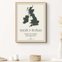 Personalised Map Print with Heart Location Pin | Wedding Print - Unframed