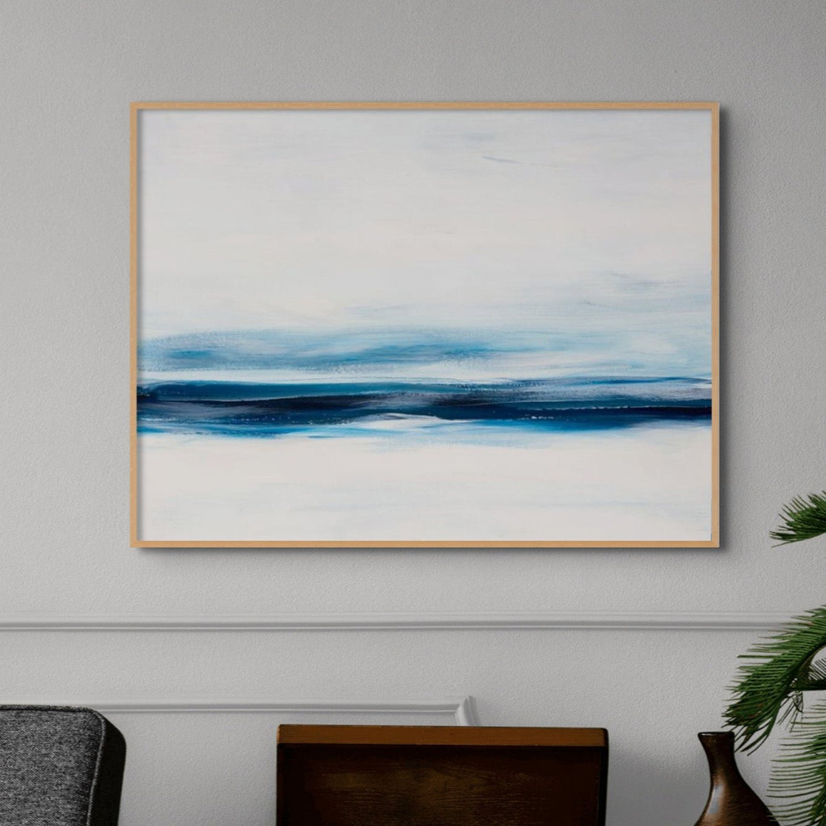 Marine Blue Coastal Painting | Abstract Beach Painting - Framed Canvas