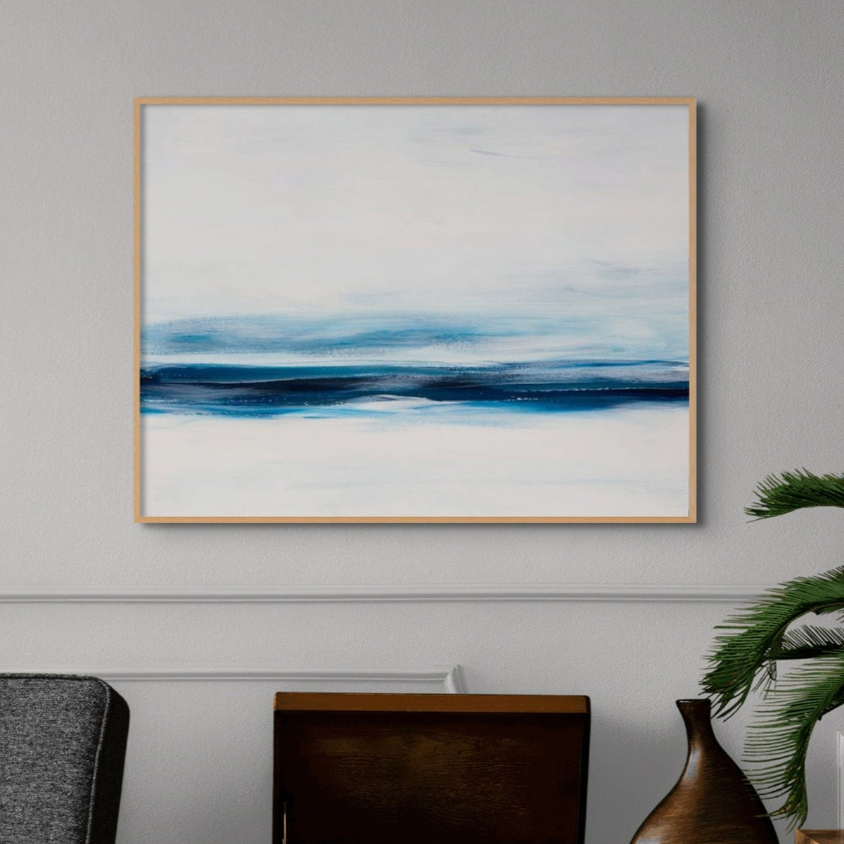 Marine Blue Coastal Painting | Abstract Beach Painting - Framed Wall Art