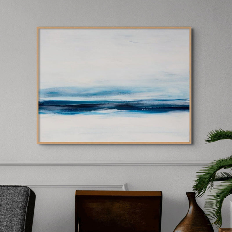 Marine Blue Coastal Painting | Abstract Beach Painting - Framed Wall Art