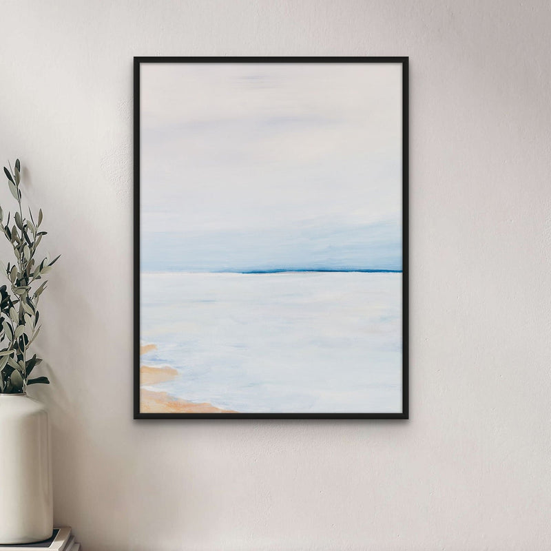 Modern Abstract Coastal Painting No 2 | Minimal Beach Painting - Framed Canvas