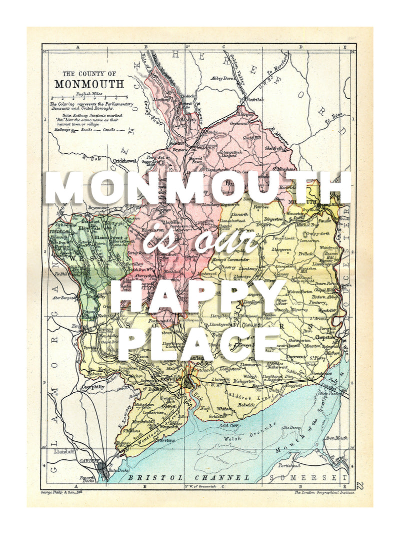 Personalised Quote on Map Print | Personalised Vintage Map Picture - Unframed