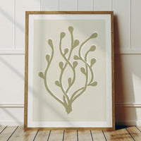 Abstract Neutral Seaweed Art Print No 2 | Coastal Graphic Wall Decor | Handcrafted Lino Cut Design - Framed