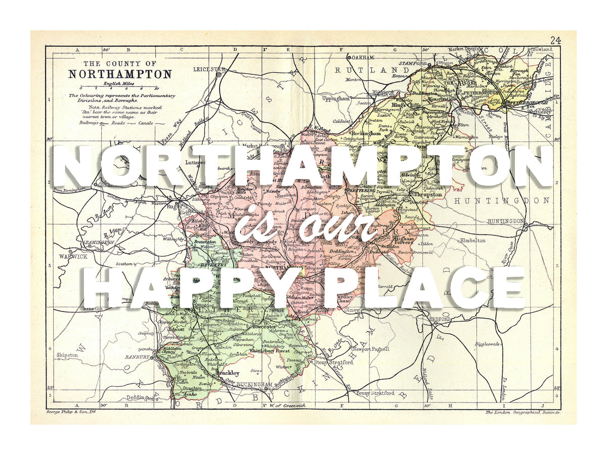 Happy Place Map With White Font - Personalised