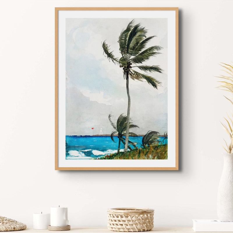 Palm Tree Painting | Vintage Watercolour Beach Wall Art Print - Framed Art Print