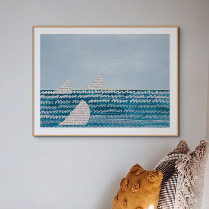 Paper Sailing Art Print No 2 | Mixed Media Seascape Painting - Framed Wall Art