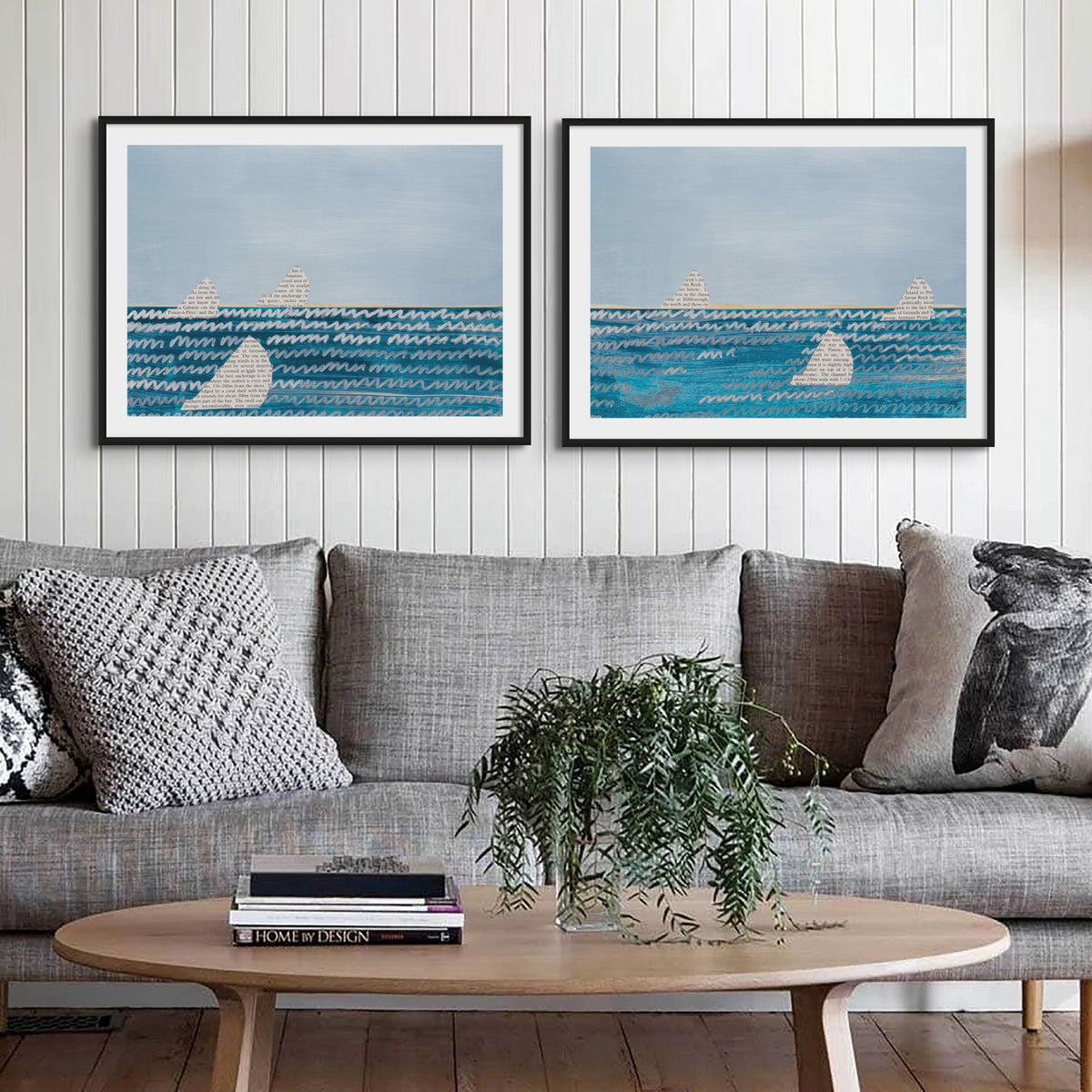 Paper Sails Painting No 1 | Mixed Media Seascape Wall Art - Framed Wall Art