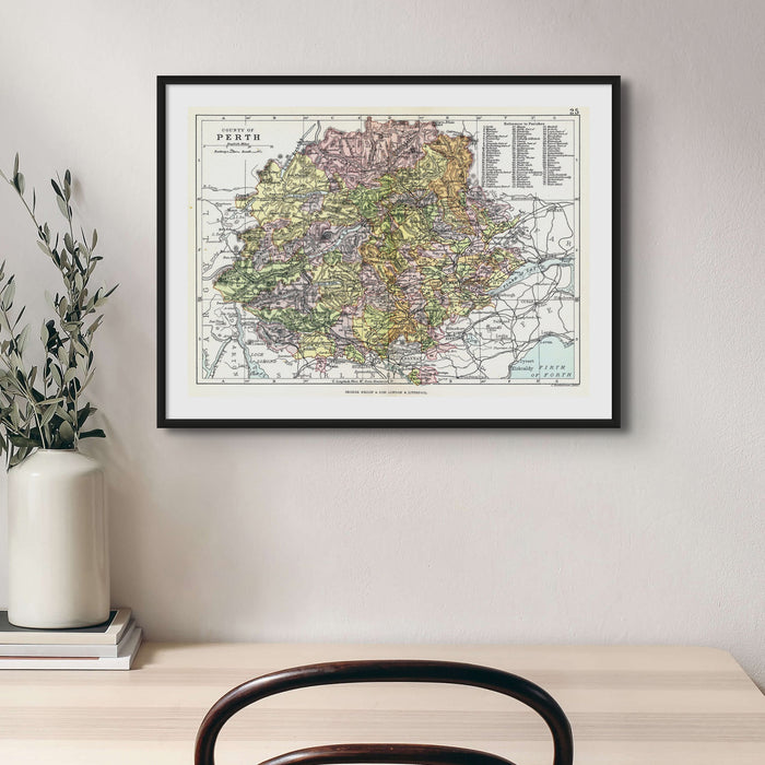 Perthshire Map Print | Vintage Map - Framed