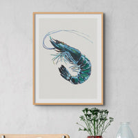 Set of Shellfish Art Prints - Framed Beach House Art - Blue Abstract Art prints