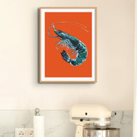 Prawn Print | Shellfish Kitchen Wall Art | Orange Red - Unframed