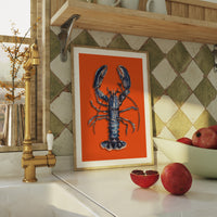 Lobster Painting | Shellfish Kitchen Wall Art | Orange Red - Framed