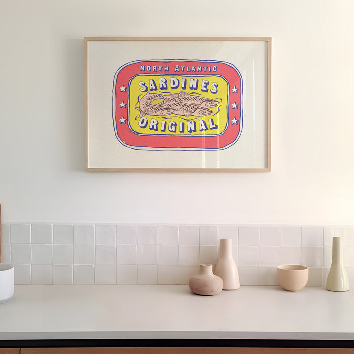 Sardine Painting | Red & Yellow Tin of Sardine Print | Kitchen Art - Unframed