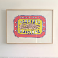 Sardine Tin Painting | Red & Yellow Tin of Sardine Print | Colourful Kitchen Art - Unframed