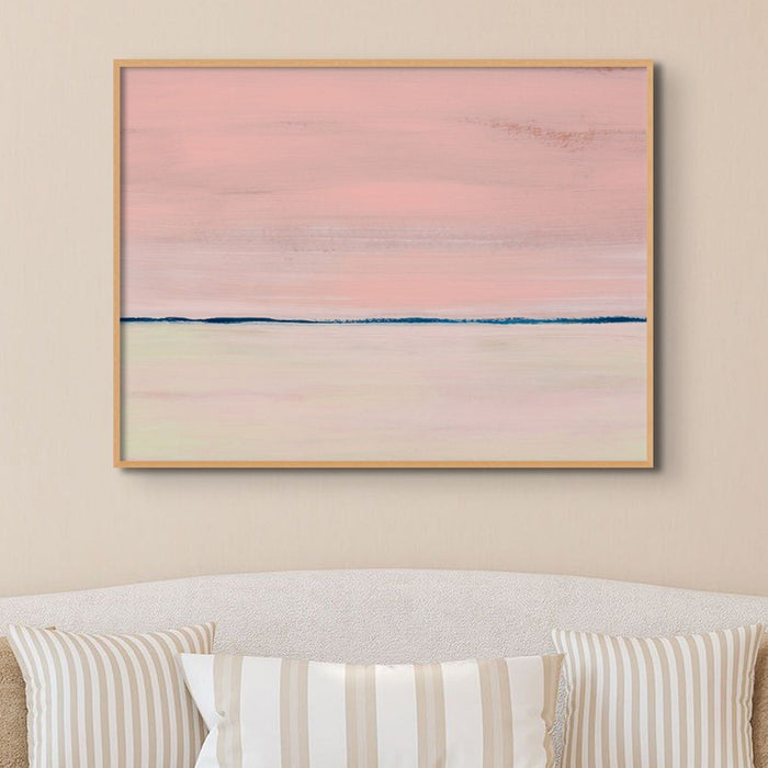 Rose-gold Coast Painting | Abstract Beach Painting - Framed Canvas