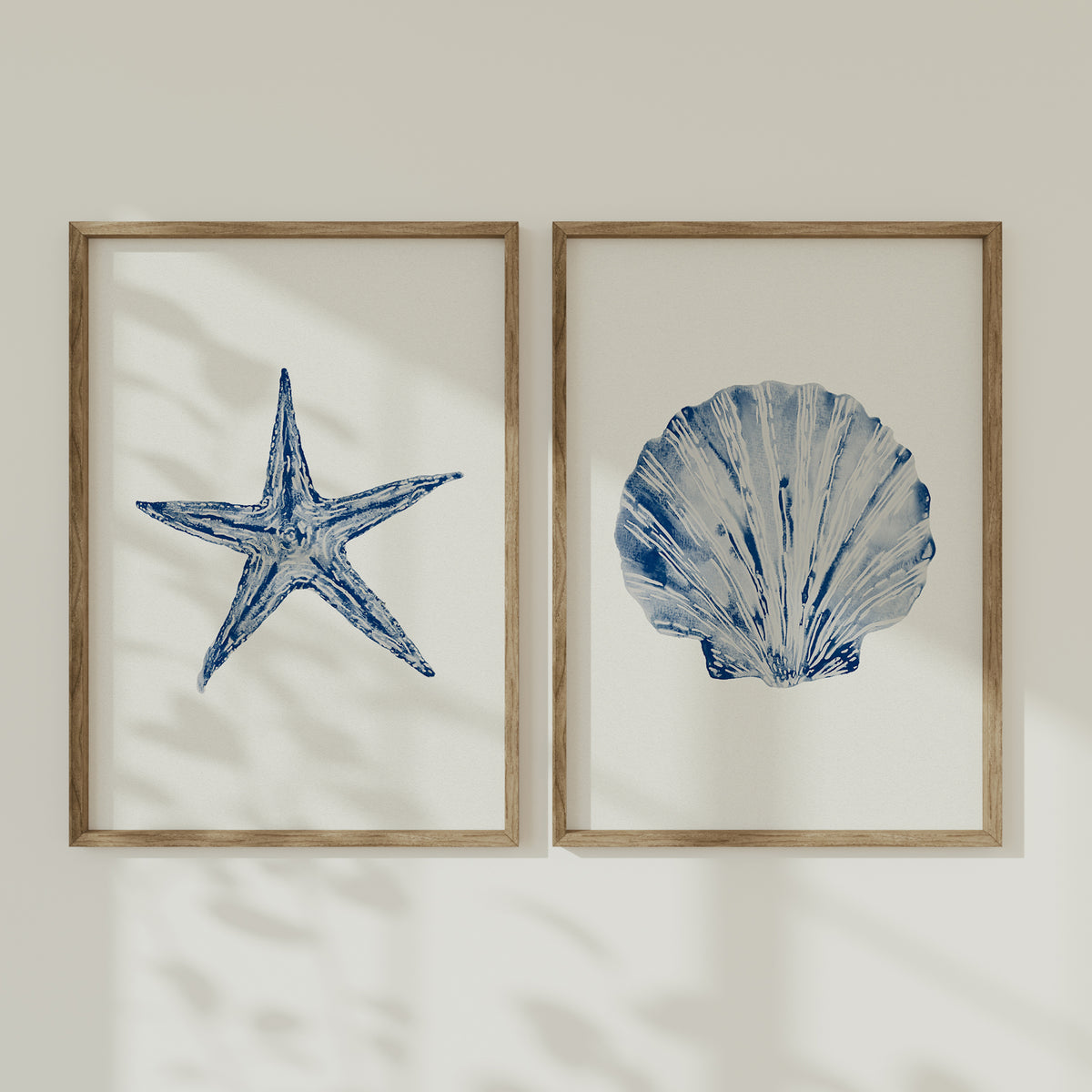 Watercolour Shell Art | Blue Scallop Shell Print - Unframed