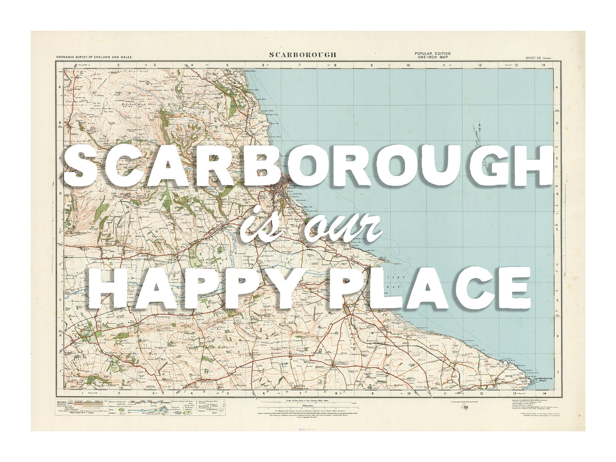 Happy Place Map With White Font - Personalised